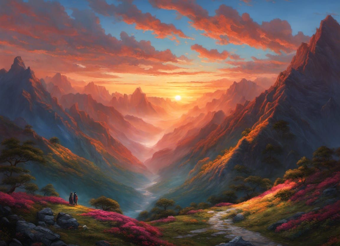Majestic Sunrise Over Serene Mountain Landscape