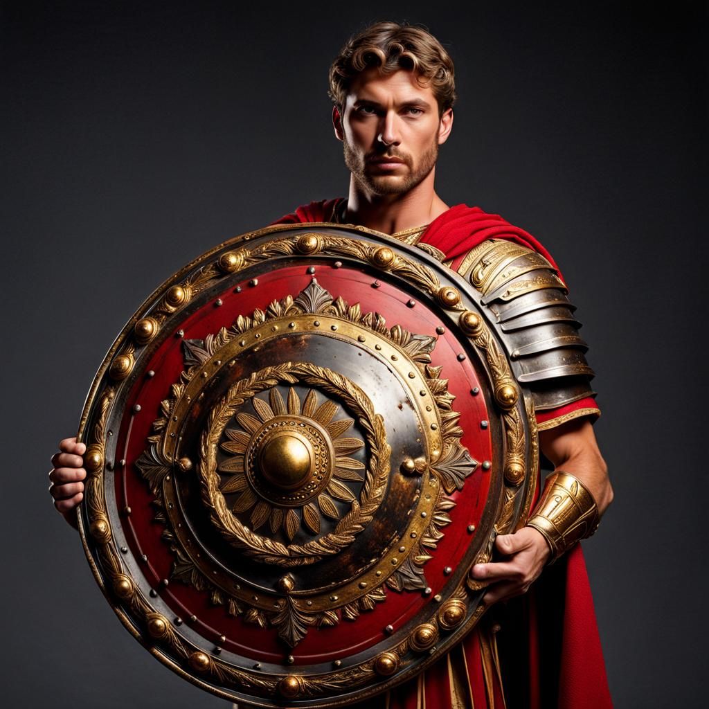Ornate Red and Gold Shield of Roman Legionnaire