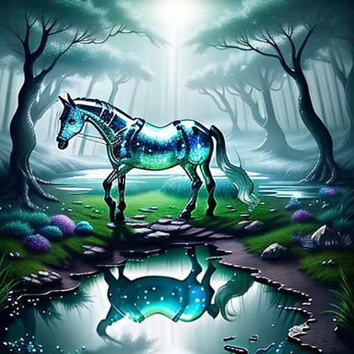 Luminous Silver Horse in Dreamland Forest