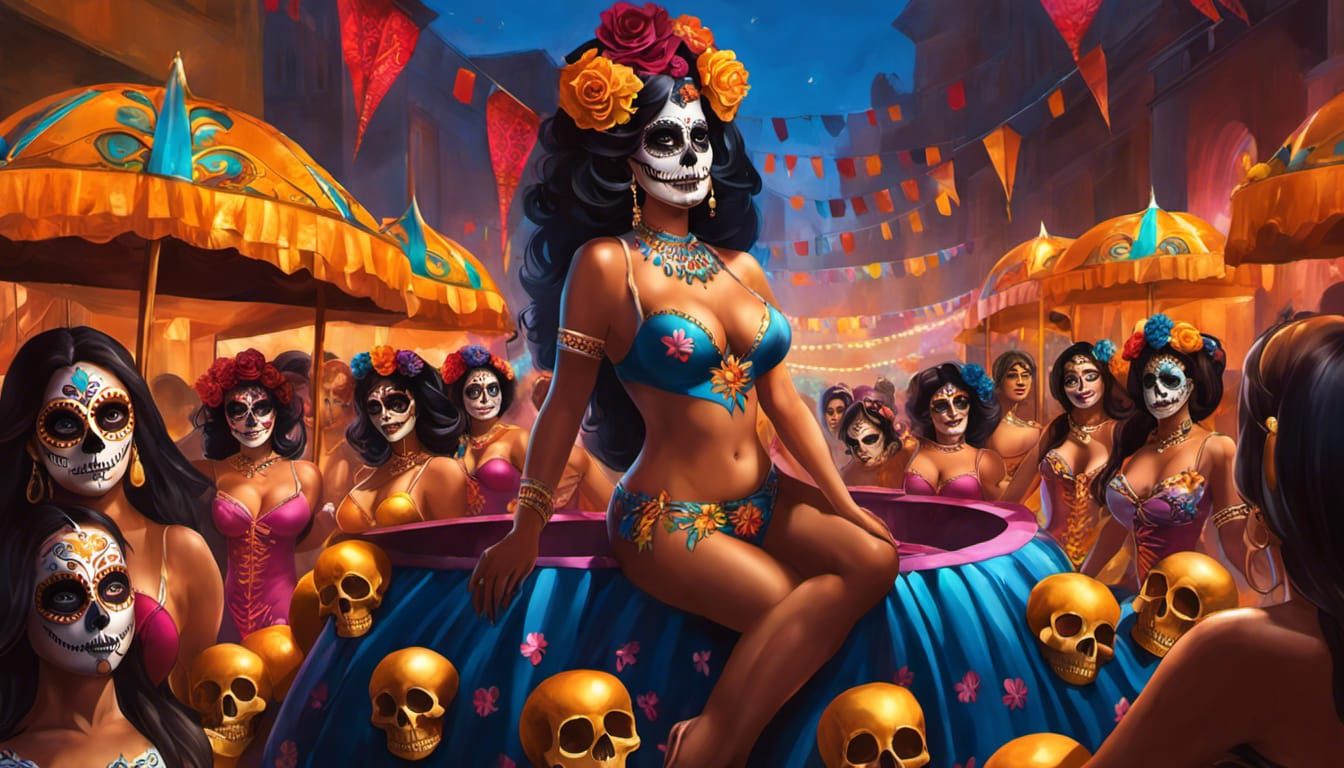 A young woman celebrating Día de los Muertos Mexican style