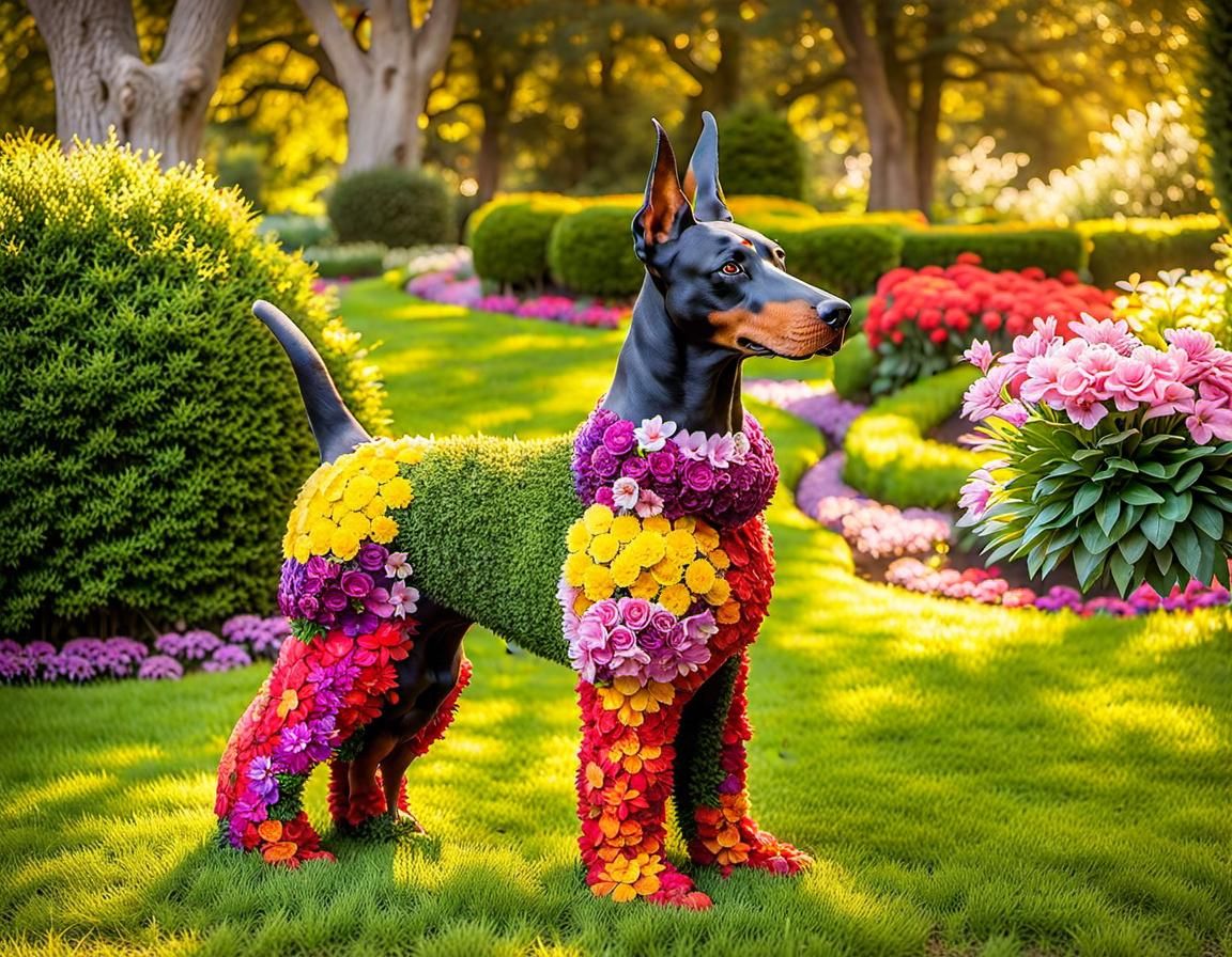 Half topiary dobermann