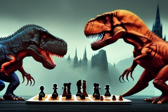 T-Rex Chess Game: A Hyperdetailed Dinosaur Duel