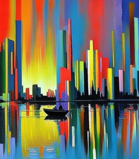 Neon Lighthouse Fantasy: A Cyberpunk Cubist Seascape