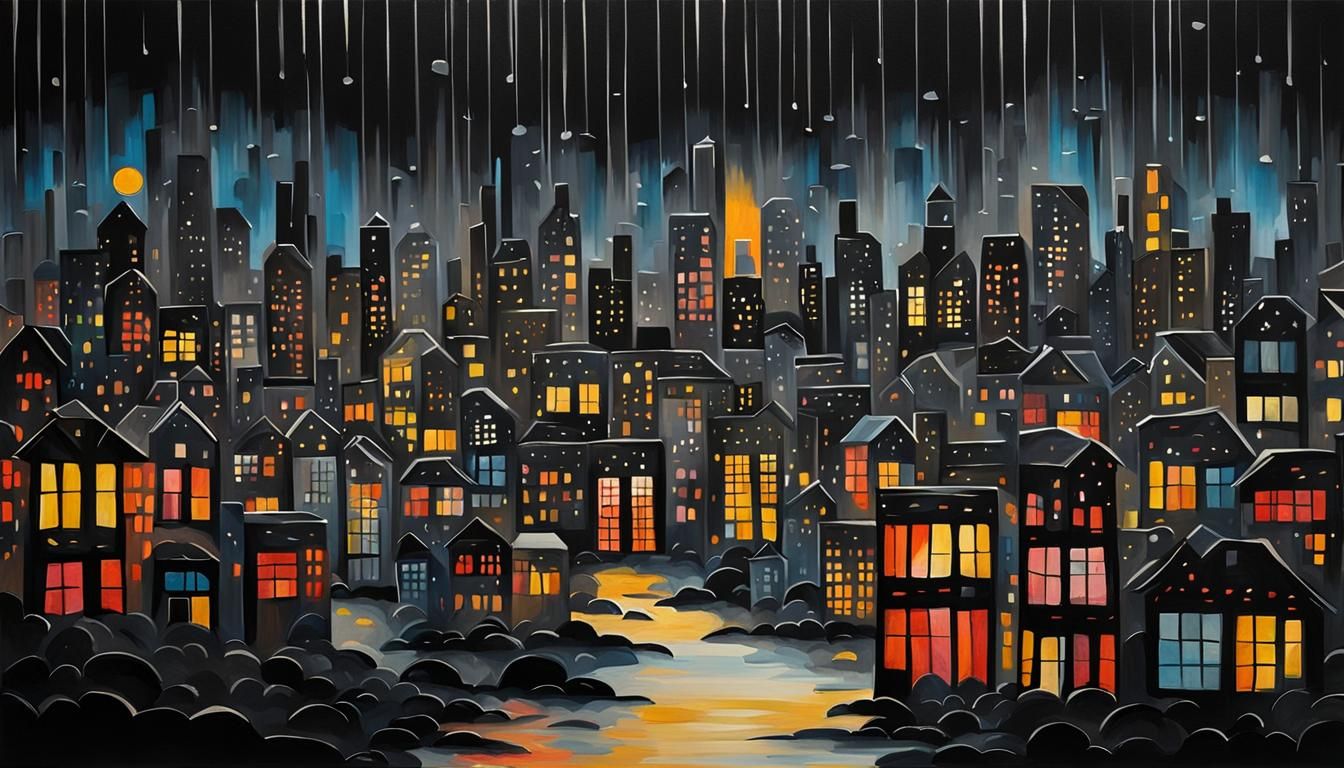 Black Cityscape Oil Painting Paper Cut
