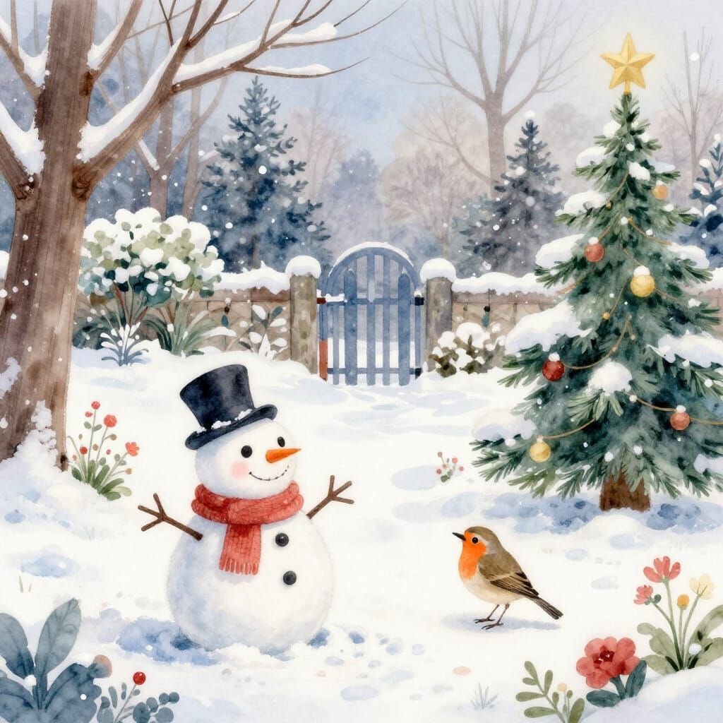 Snowy Garden Children's Book Illustration