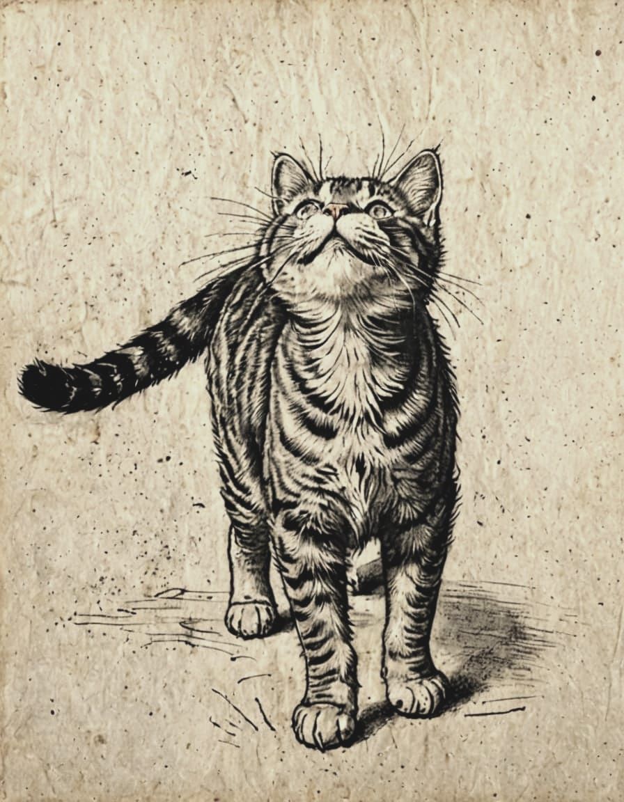 Cat Strolling, Charcoal Drawing in Dürer Style
