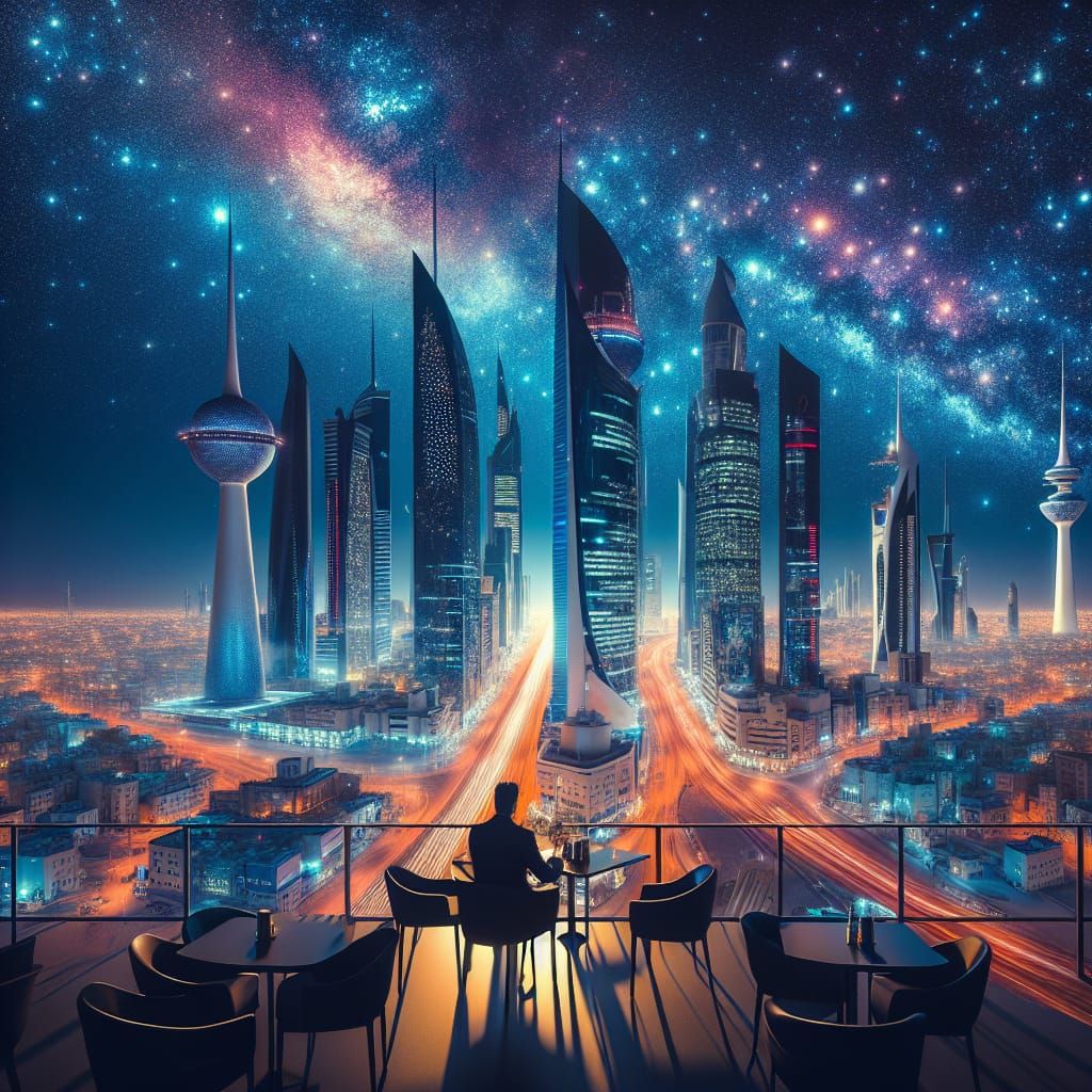 Futuristic Kuwait City Towers under Starry Night