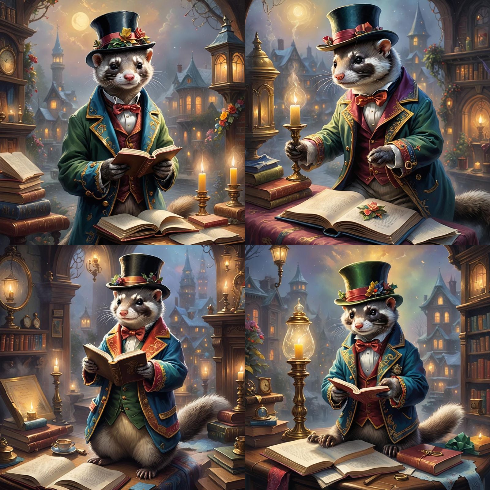 Ferret Gentleman Reads by Candlelight: Fantasy Style