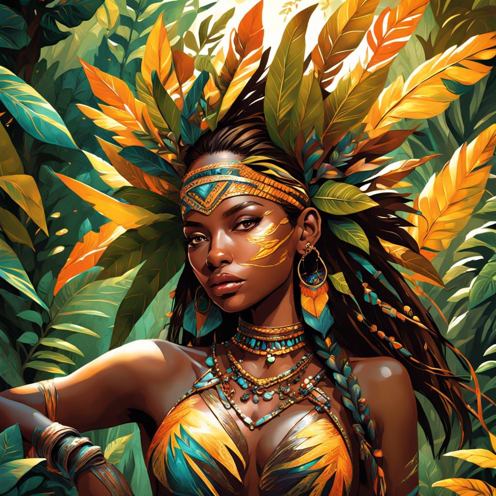 Vibrant Jungle Warriors in Tribal Fantasy Art