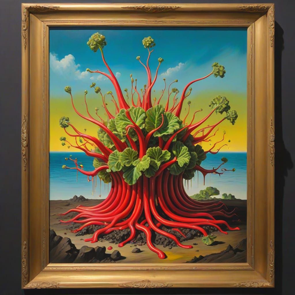 Surreal Rhubarb Nuclear Fission in a Melting Oil Landscape