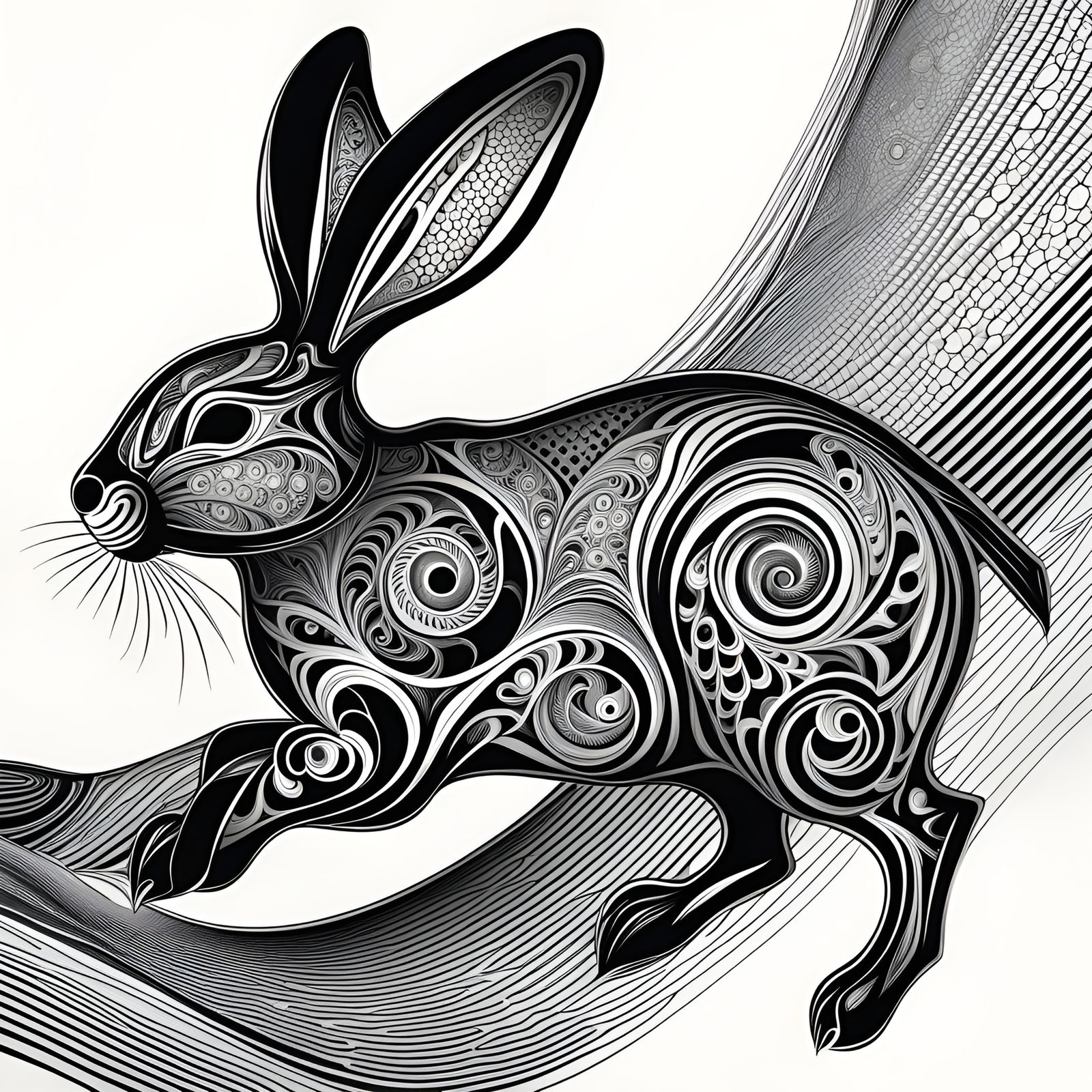 Abstract Running Rabbit with Fractal and Zentangle Elements