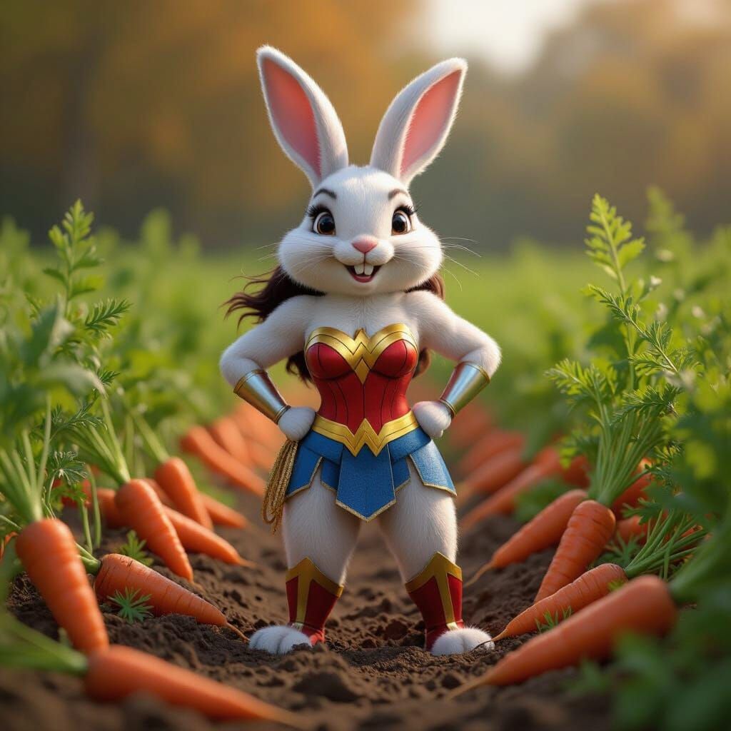 Wonder Woman Rabbit in Autumn Carrot Patch