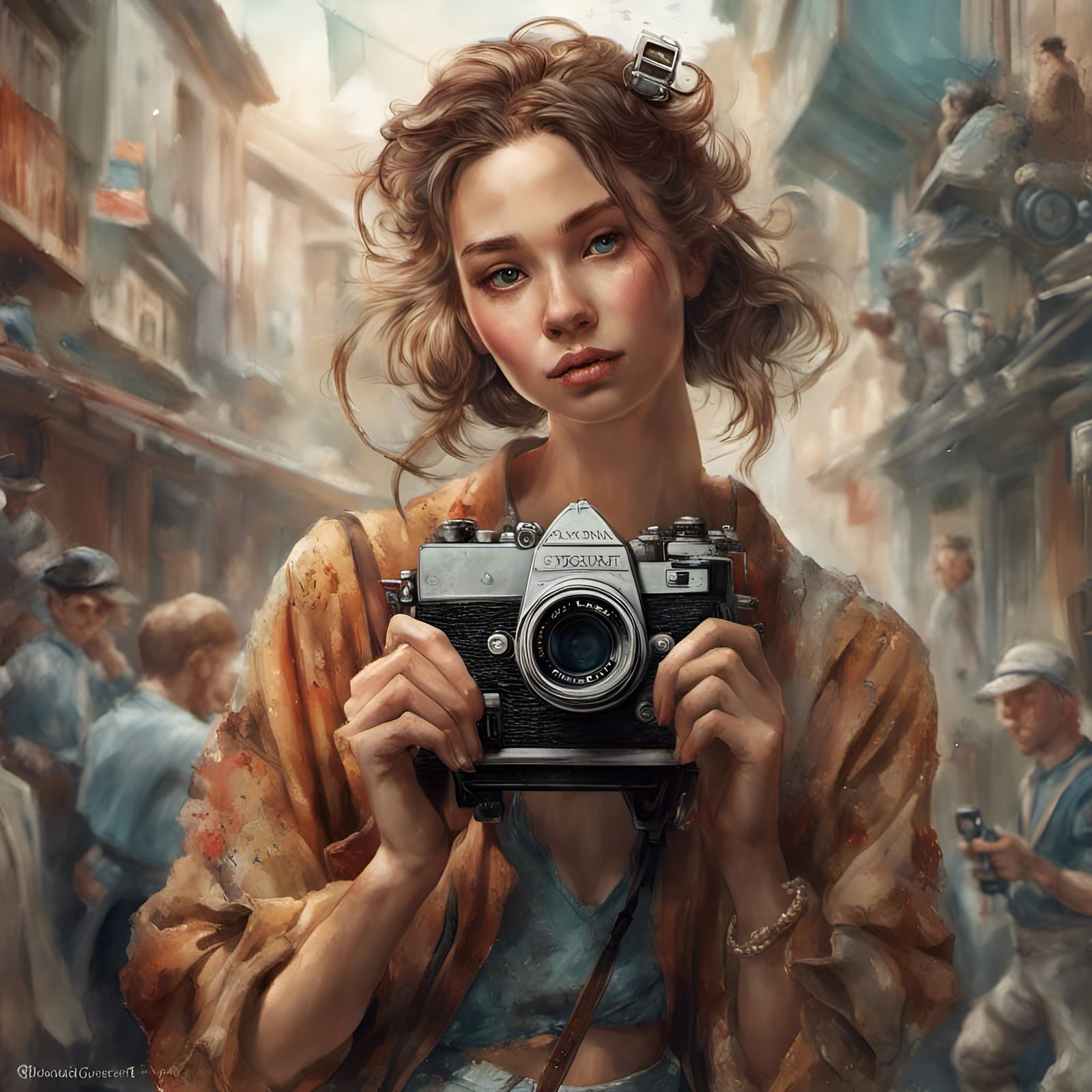 Gorgeous Model Portrait with Camera in Digital Illustration ...