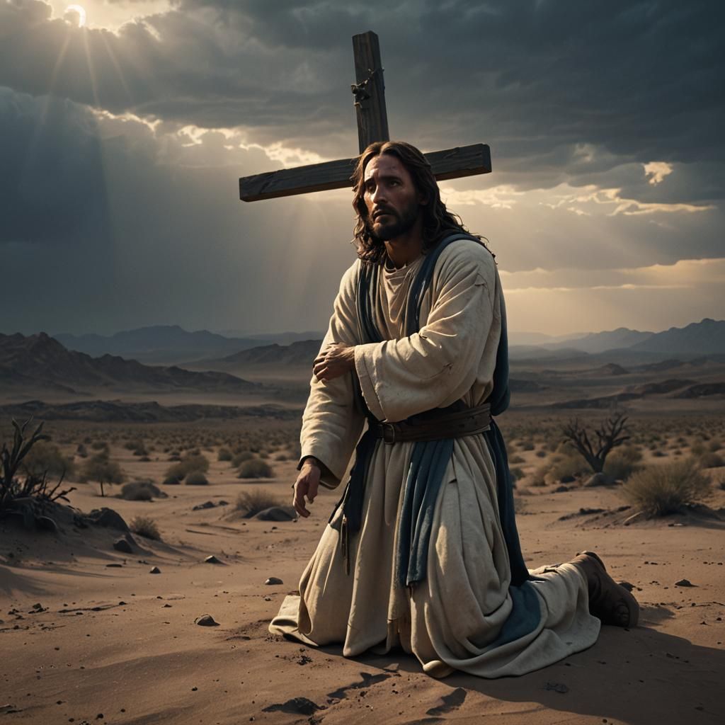 Jesus Speaks to Kneeling Man in Desert