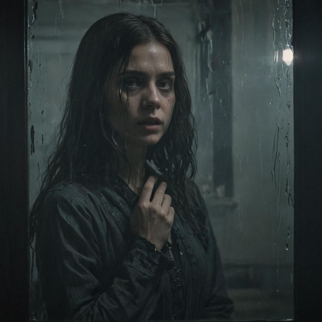 Eerie Dark Fantasy Ghostly Figure in Mirror