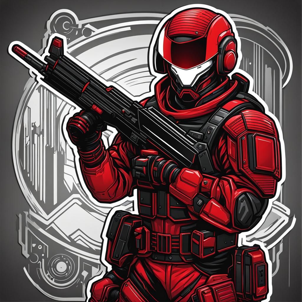 Futuristic Soldier in Cel-Shaded Red and Black
