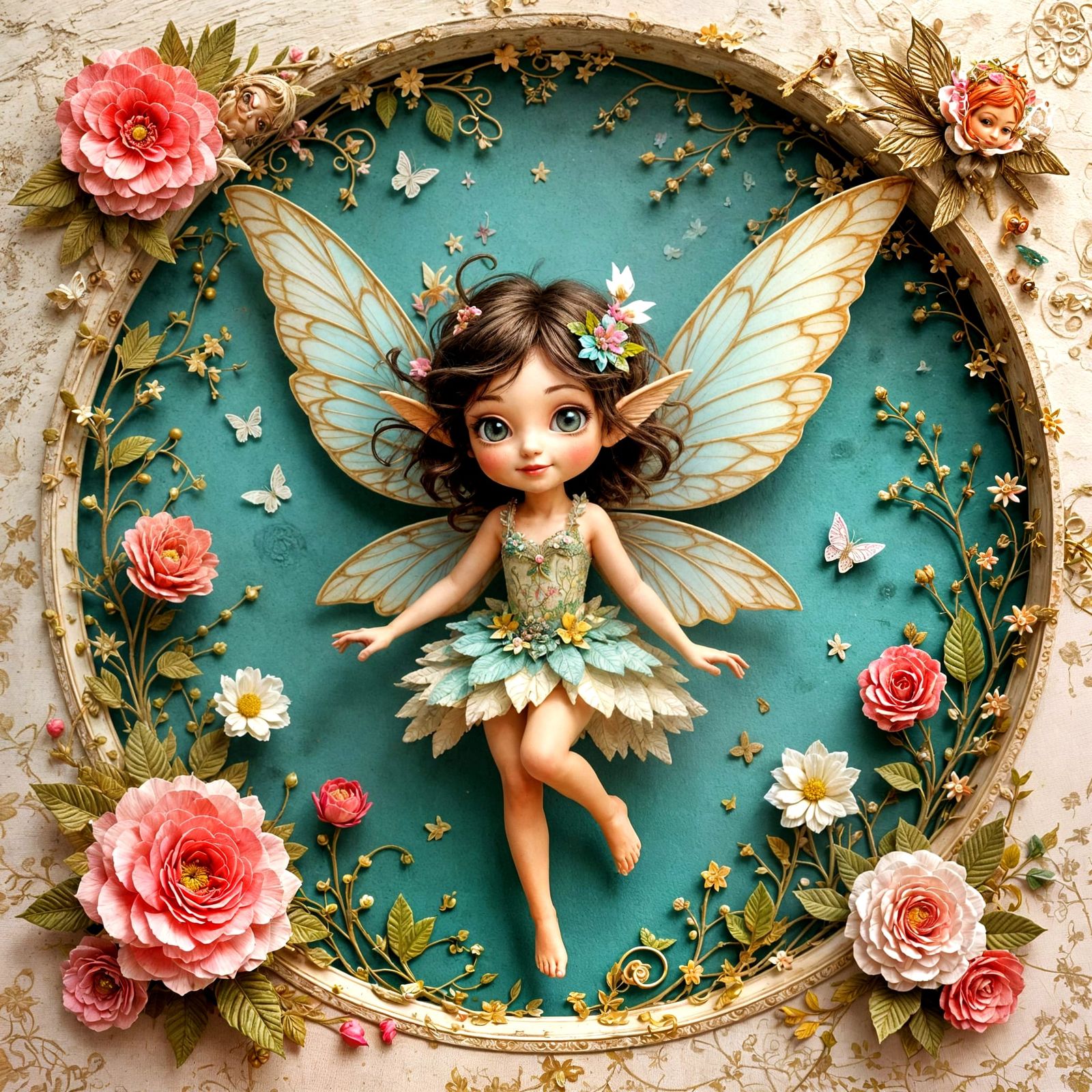 Whimsical 3D Decoupage Image of a Mischievous Faerie