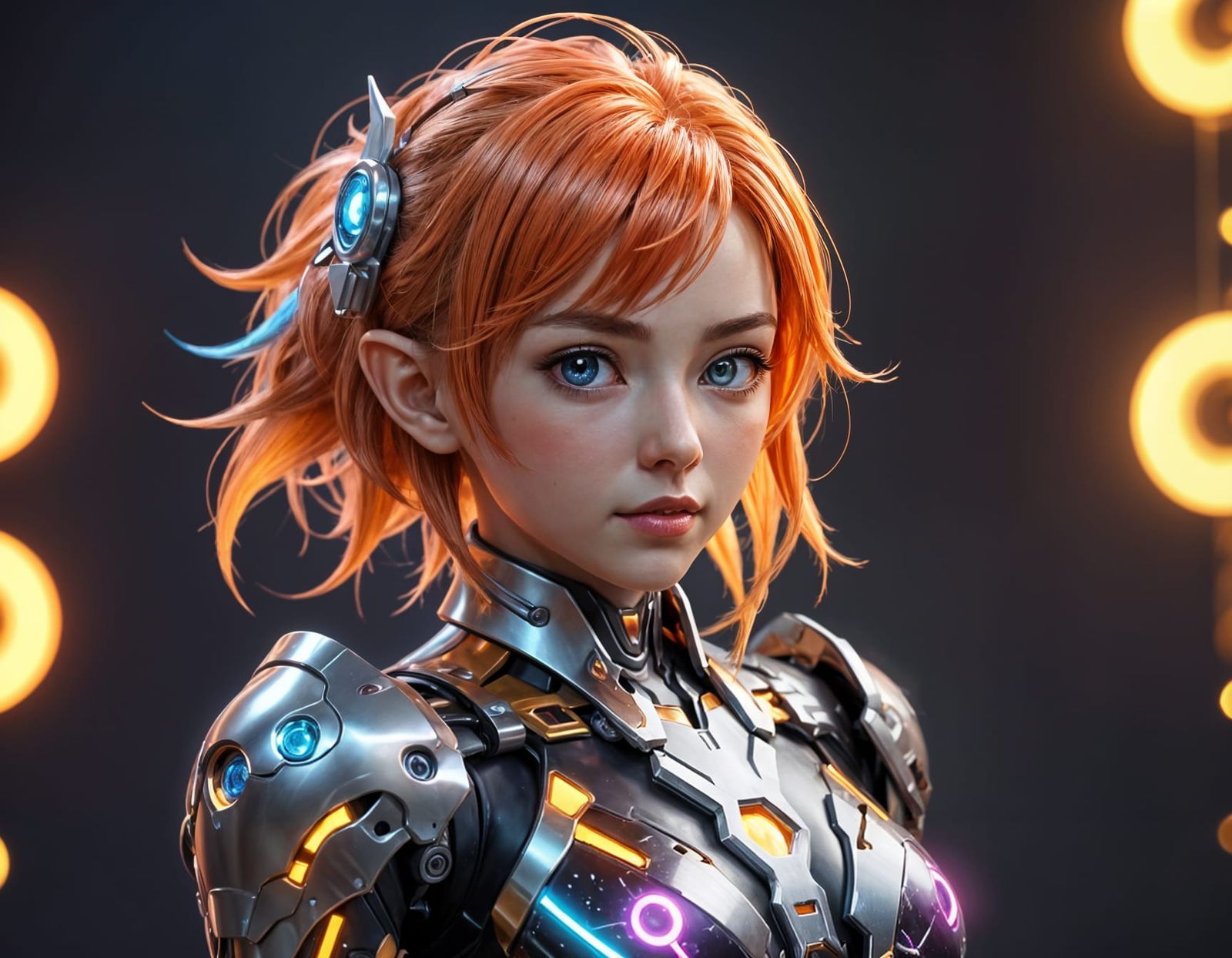 Cute and brave robot elf female.
