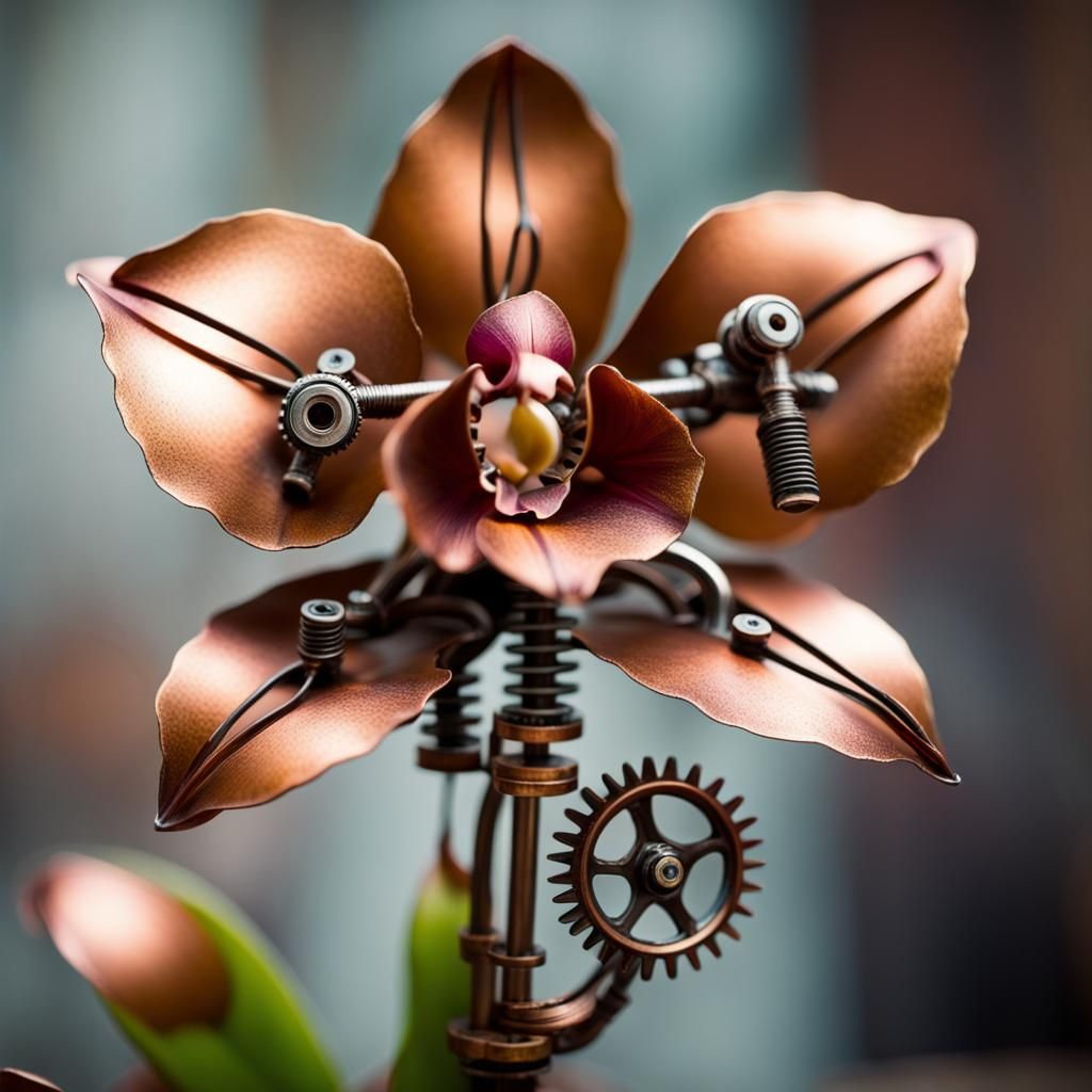 Oxidized Copper Steampunk Orchid Photograph
