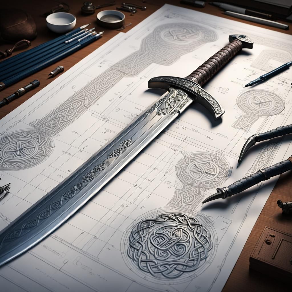 Detailed Blueprint of a Celtic Sword