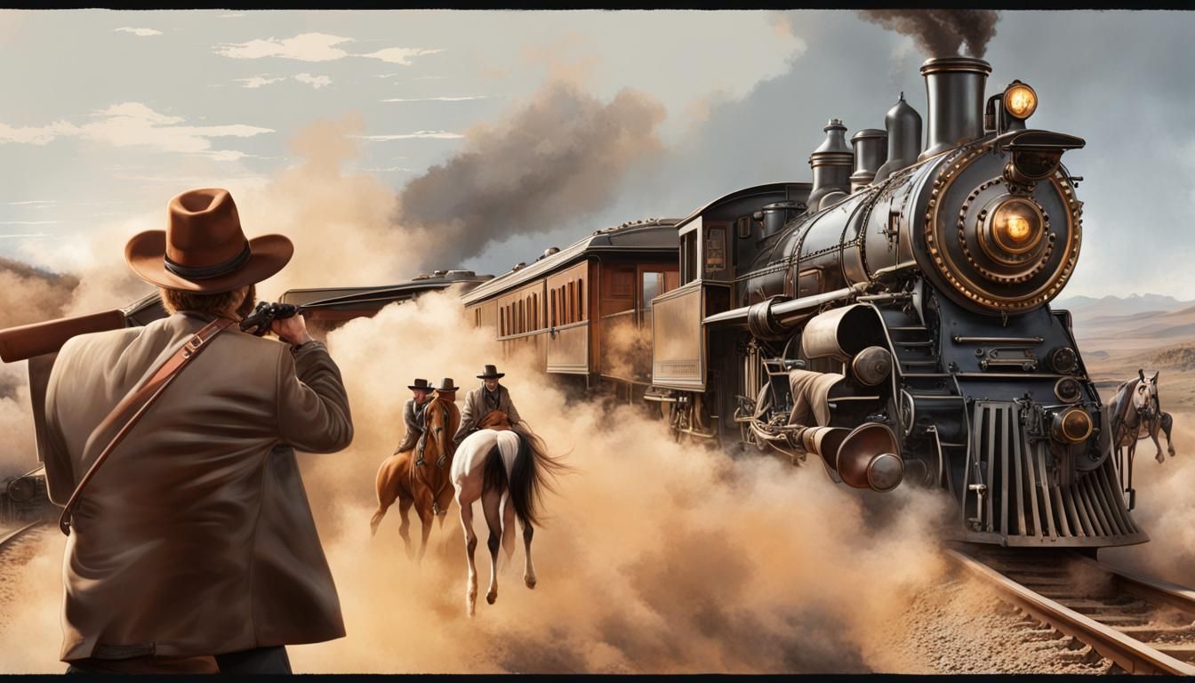 Wild West Train Heist with Robbers on Horses