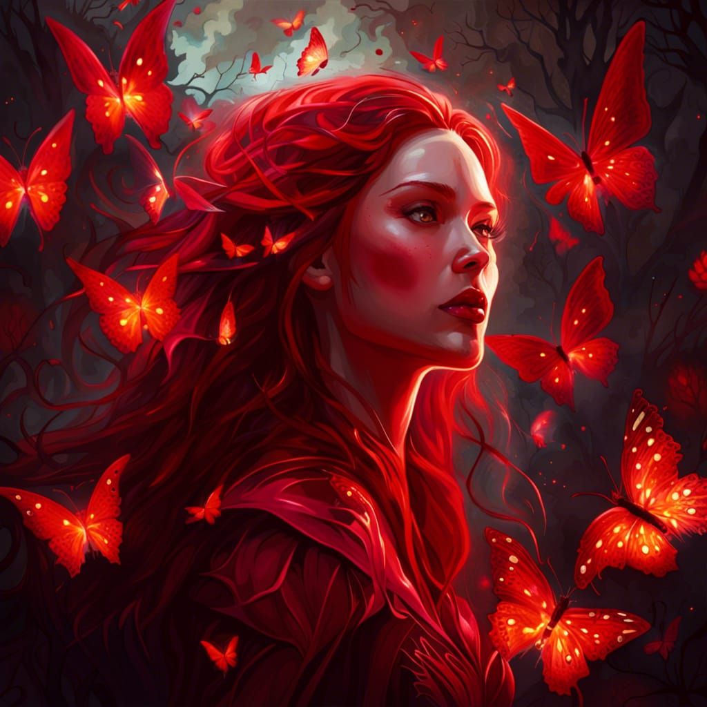 Scarlet Witch with Red Magic and Butterflies