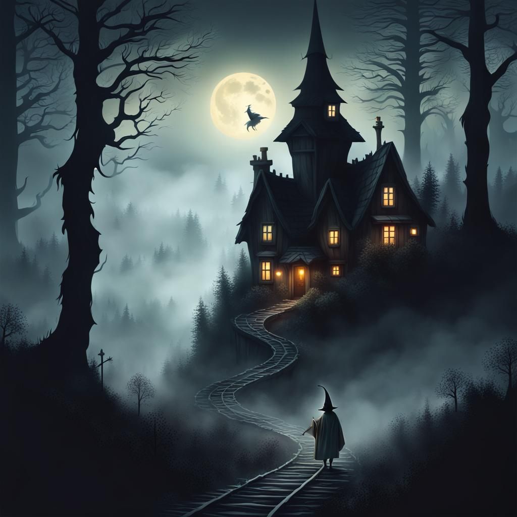 Wizard's Flight Over the Misty Forest