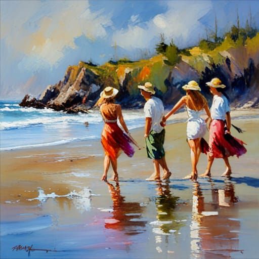 Impressionistic Rainbow Reflections Seascape