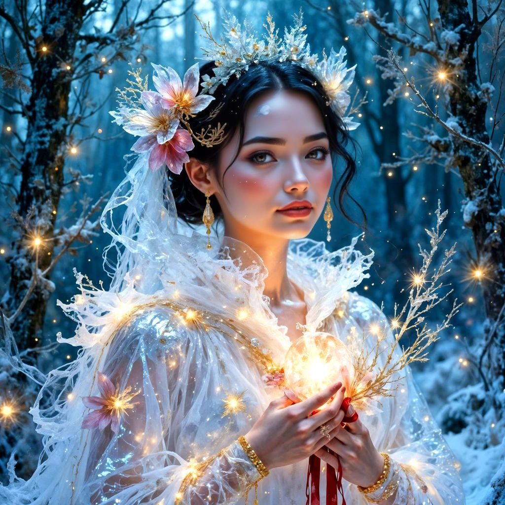 Winter Queen and Aurora Borealis Double Exposure