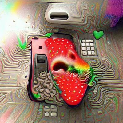 Acid-Eaten Phone with Strawberry: A Surreal Composition