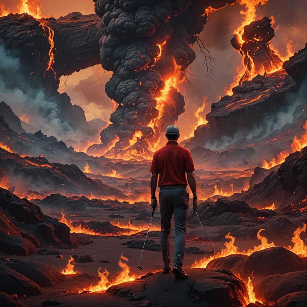 Golfer in Hellish Landscape: Fantasy Concept Art