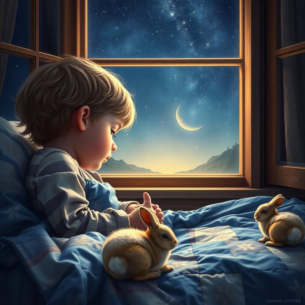 Child Counts Bunnies in Dutch Golden Age Style