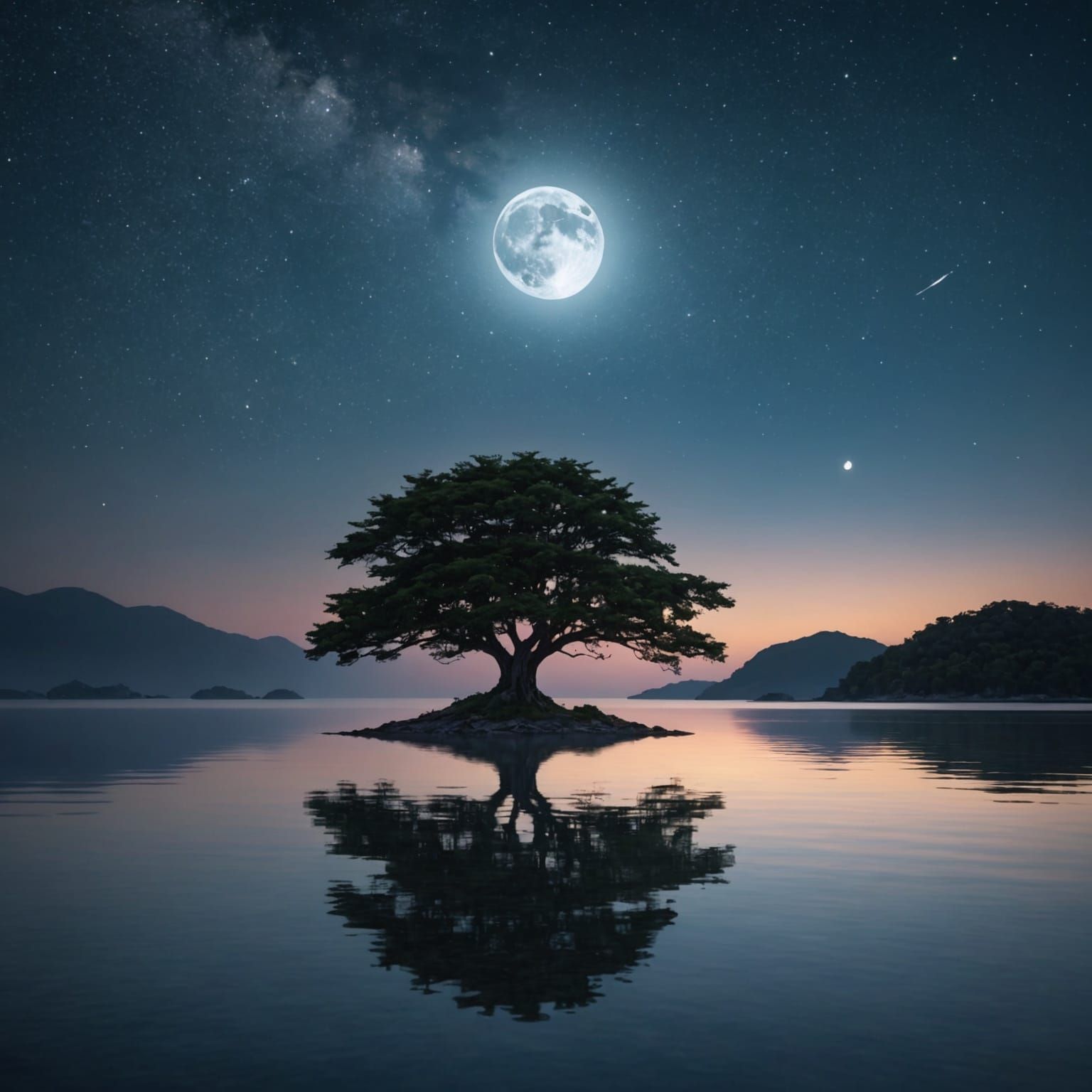 Serene Night: Lonely Island Under Moonlight