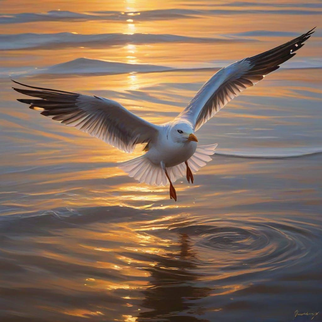 Majestic Seagull in Warm Sunset Light
