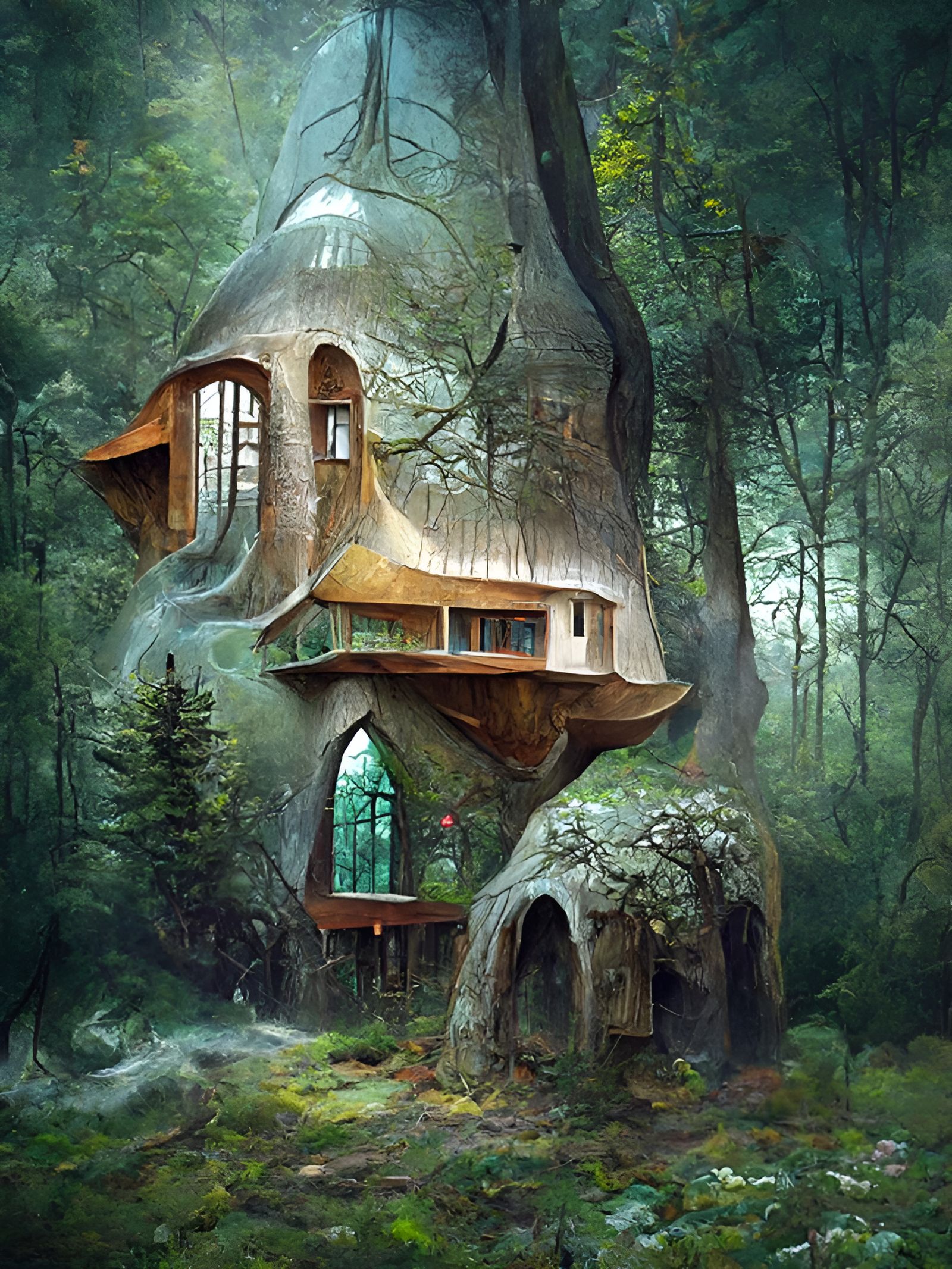 Mystical House in Enchanted Forest Illustration