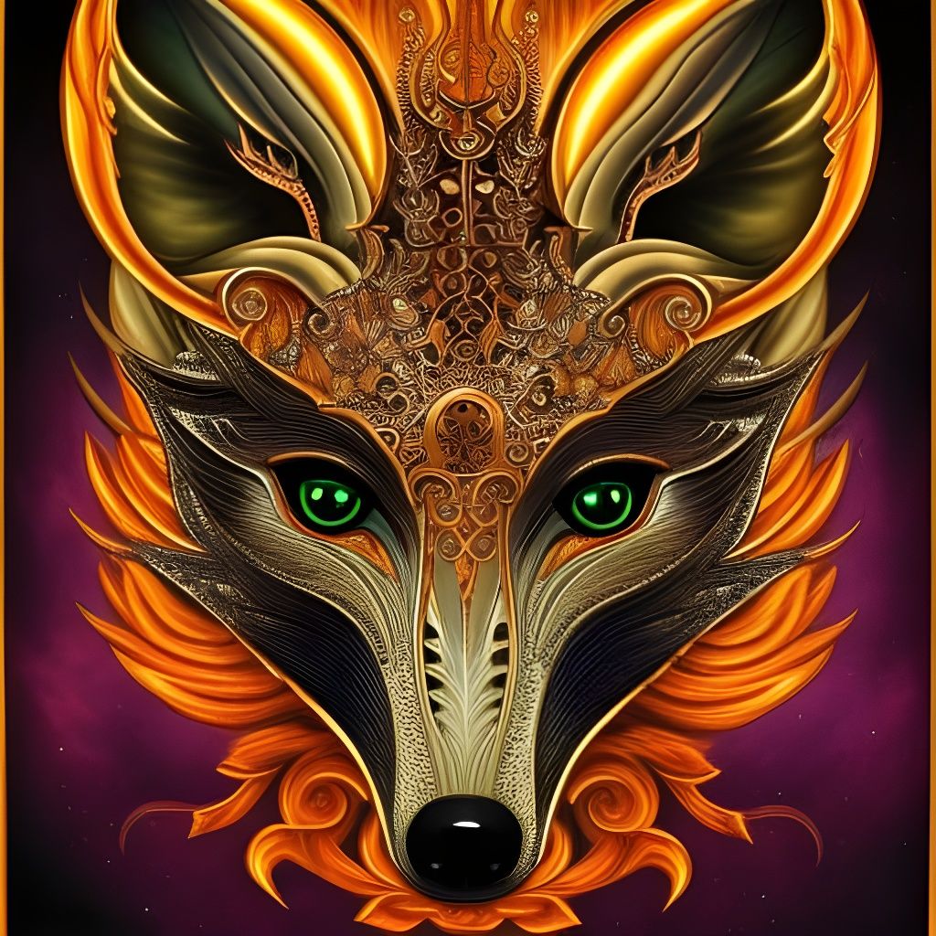 Metal Fox Head in Filigree of Fire