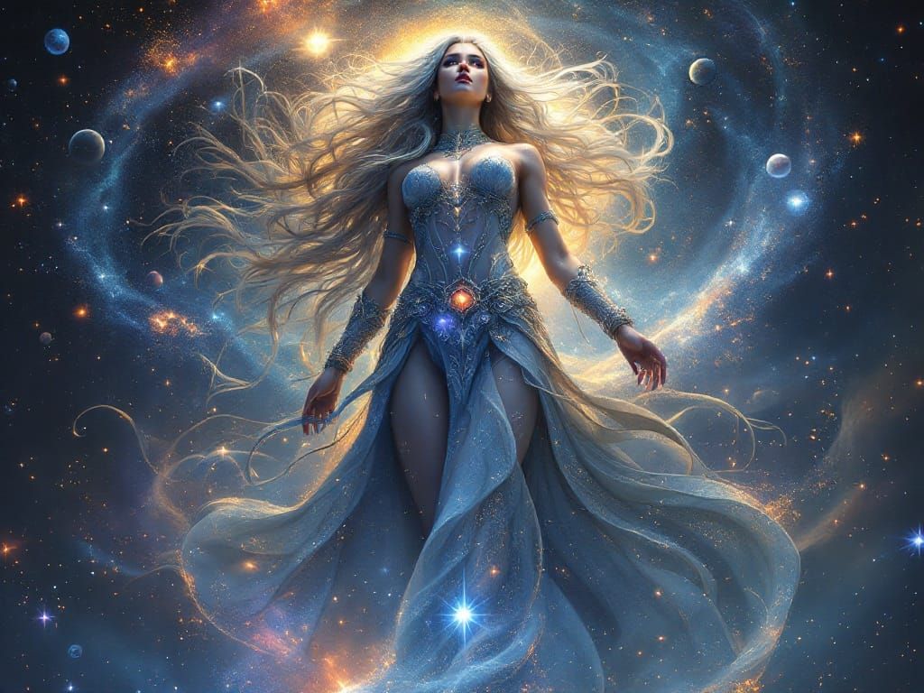 Mystical Warrior Goddess in Cosmic Splendor