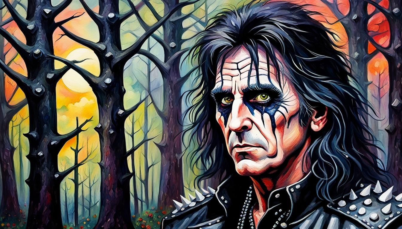 Alice Cooper in Gothic Forest, Watercolor Portrait