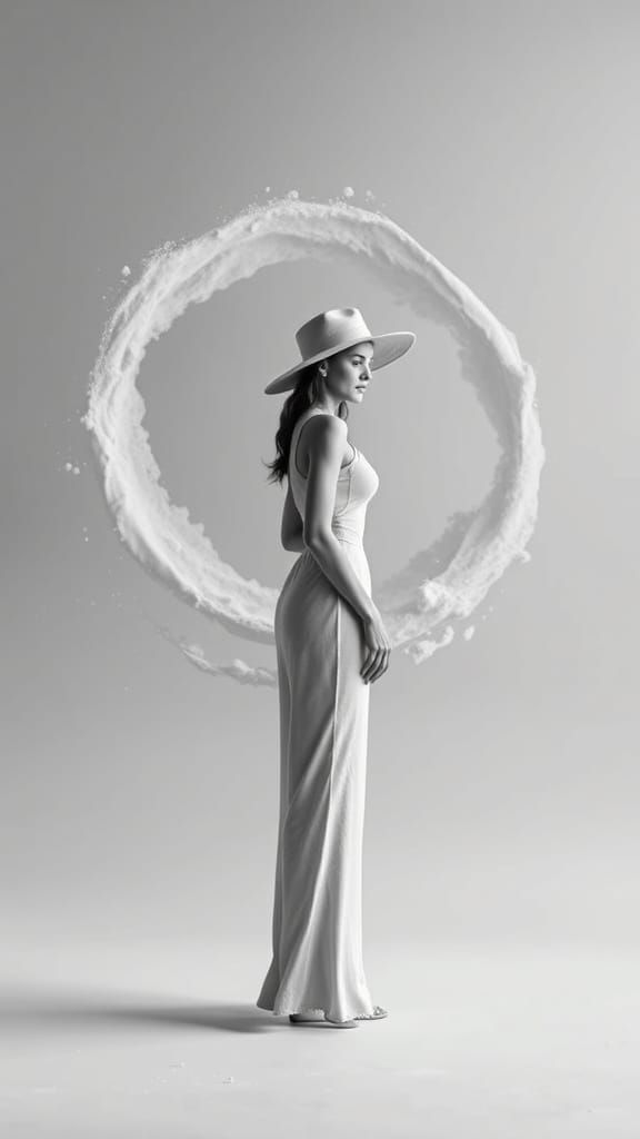 Stylized Woman in Gray Expanse, Chalky Texture