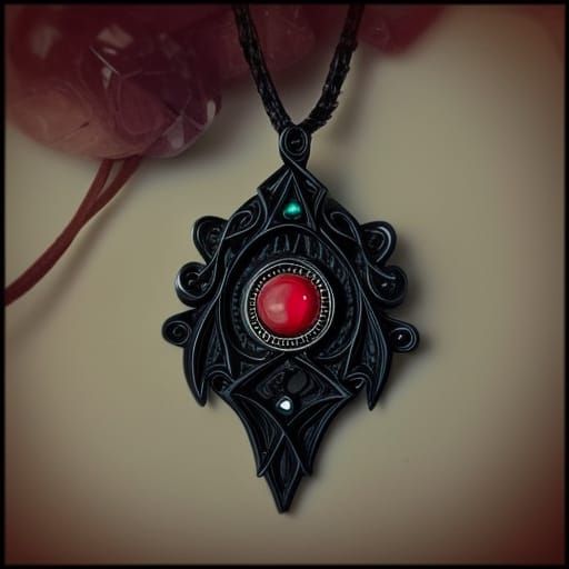Hecate gothic necklace with obsidian pendant with red accent...
