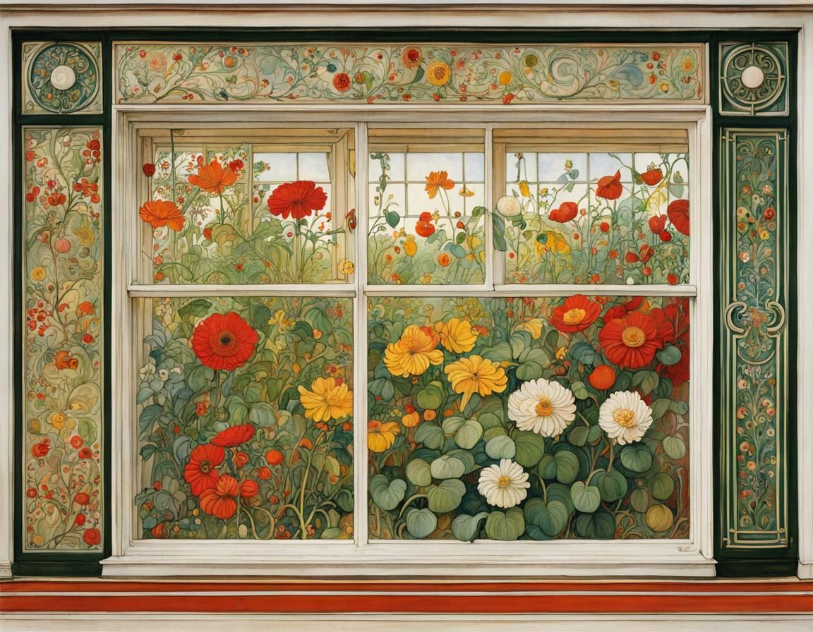 Hyperdetailed Flower Window Illustration