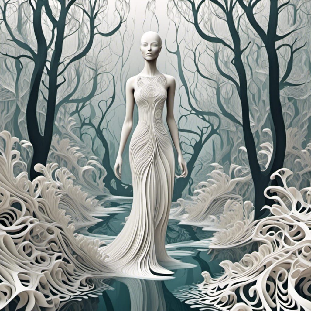 Scandinavian Forest: Rice Paper Design of Humanoid Woman