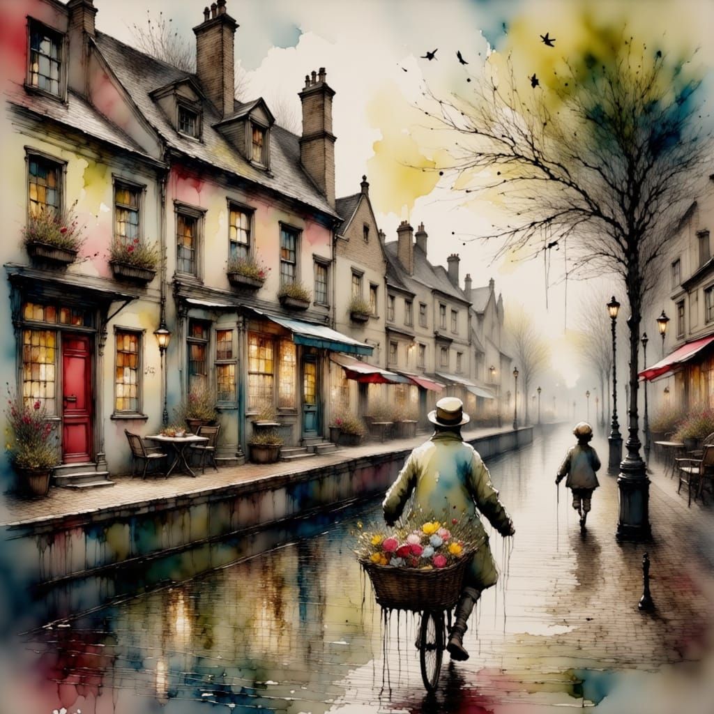 Misty Morning in Zwolle: Ink and Watercolor