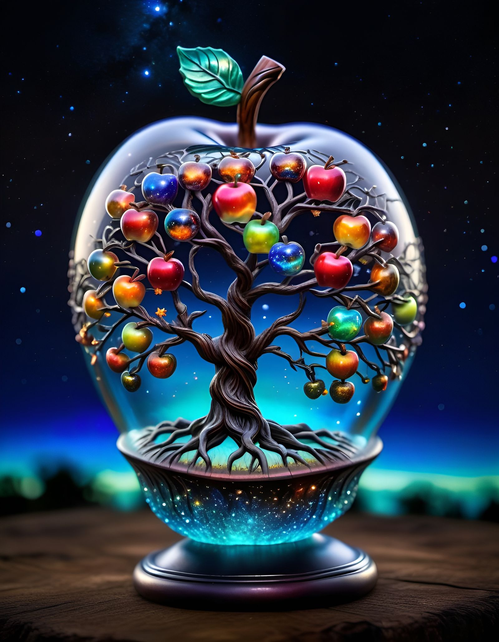Cosmic Galaxy in Glass Apple on Tree of Life