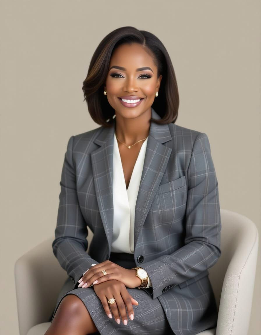 Poised Professional in Skirt Suit Exudes Warmth and Leadersh...