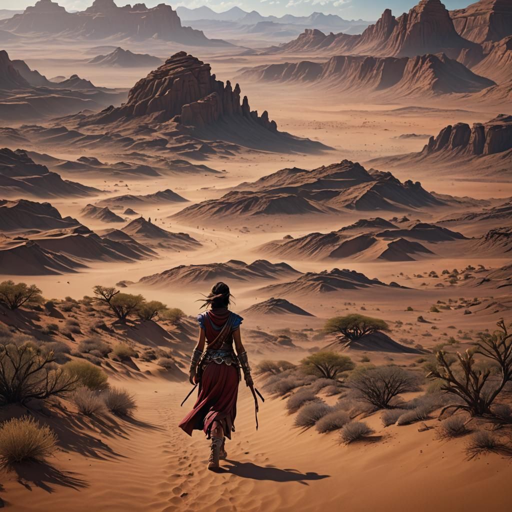 Desert Walker Between Sphinxes: Fantasy Art