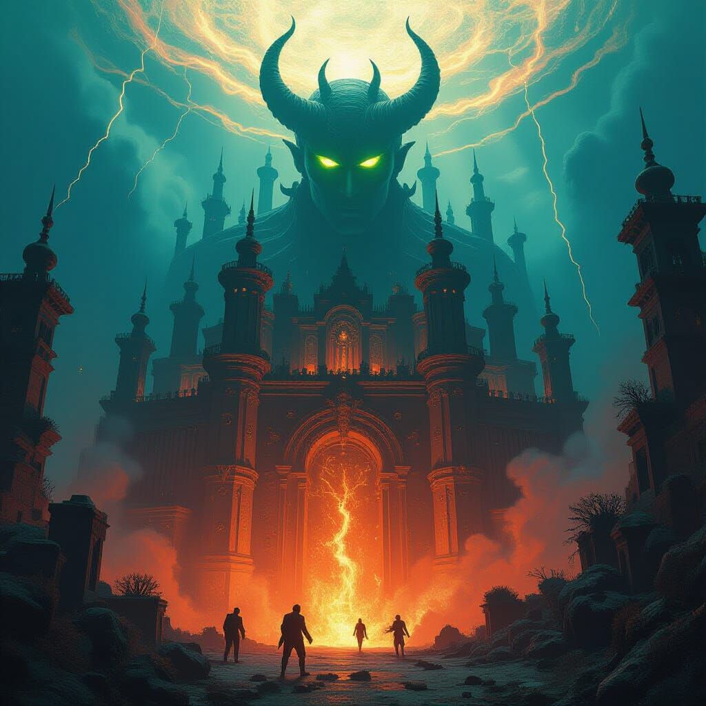 Surreal Underwater Fortress With Fiery Energy