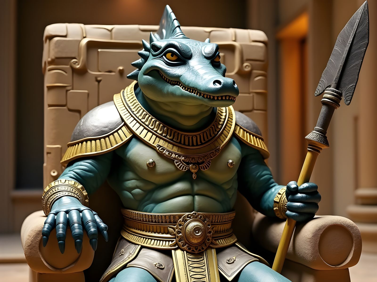 Egyptian Crocodile King in Golden Armor