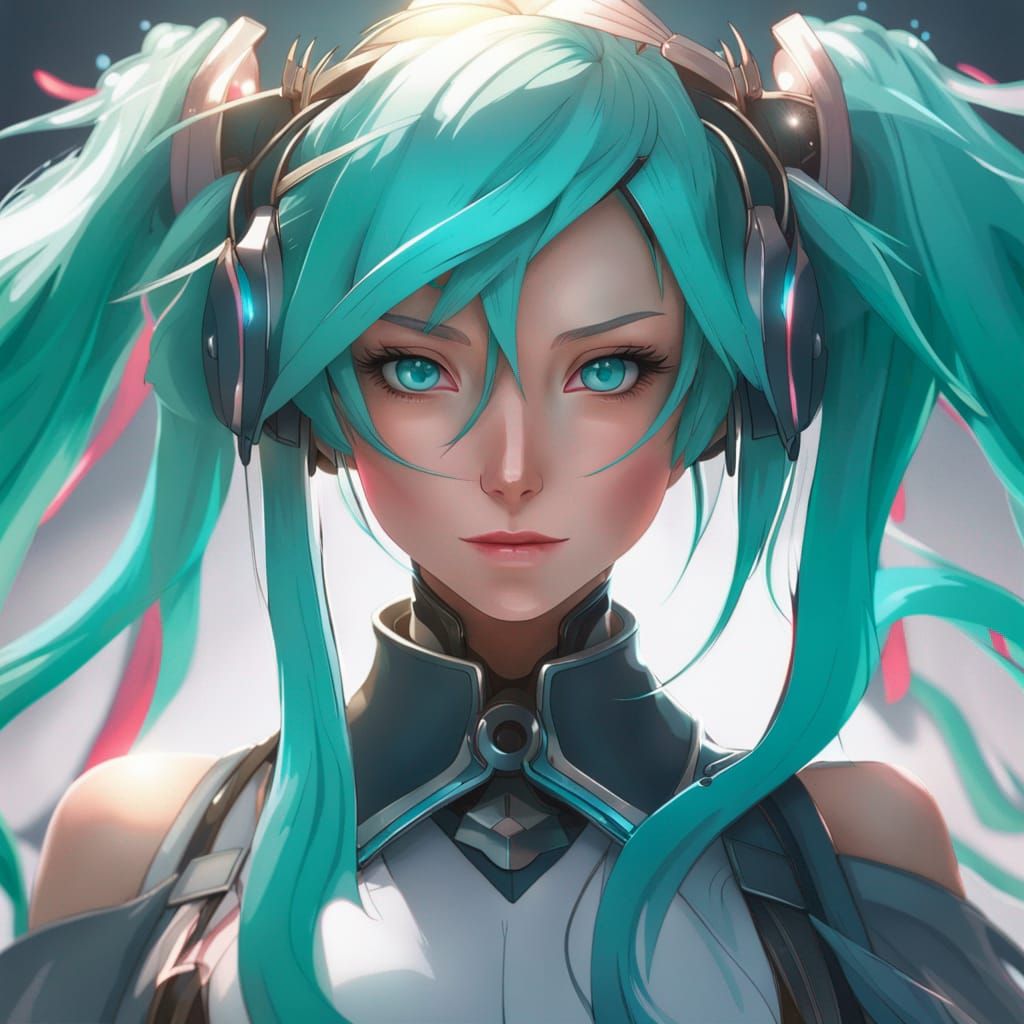 Hatsune Miku Portrait in Hyperdetailed Style