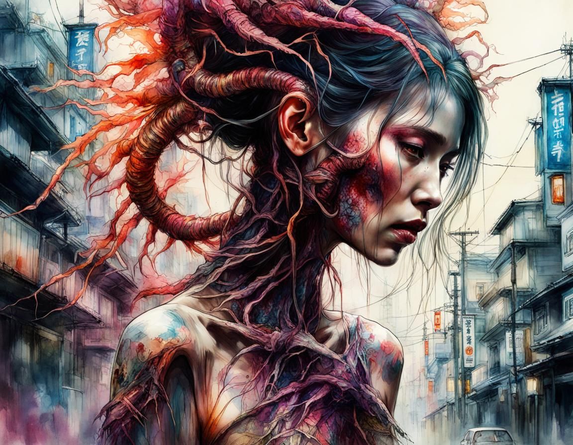 Macabre Cronenberg Rokurokubi in Neon Tokyo
